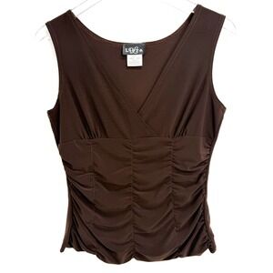Y2K Libra Brown Ruched Babydoll V-Neck Tank Top Size M Forest Fairy Whimsigoth